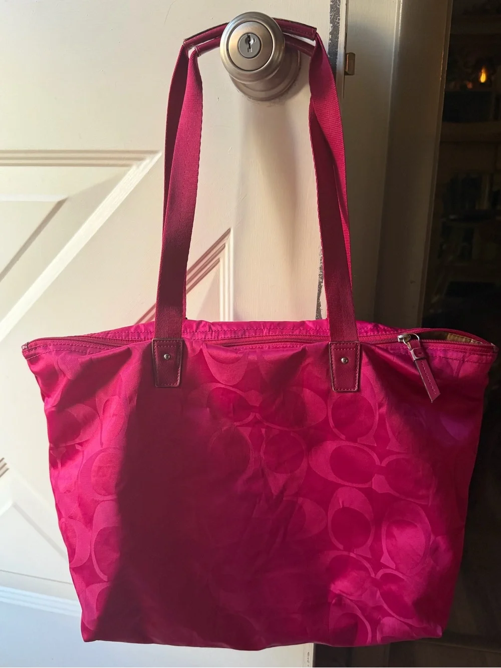 Coach Nylon Signature Tote in Fuchsia
